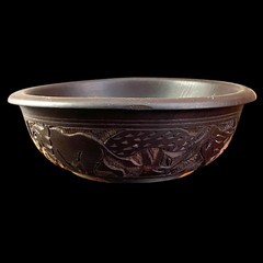 Vintage Hand Carved Wood Bowl Boho Ethnic Artisan African Ebony Animal