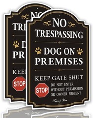 2-Pack 12 x 8 inch No Trespassing Dog On 12 x 8 x 0.04 inches, 2 Pack Black