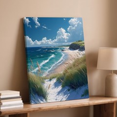 Coastal Beach Canvas Wall Art Ocean Waves Seagulls Summer Landscape Print Home