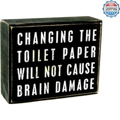 Rustic Wooden Box Sign 5×4 Inches: Humorous ‘Changing Toilet Paper’ Decor