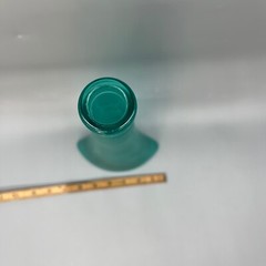 Vintage Asymmetrical Tall Bottle Pressed Glass Frosted Teal Numbered Stamped