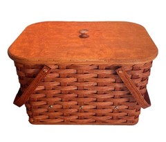 Amish Picnic Basket Medium Size With Solid Oak Lid and Swinging Handles