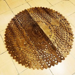 36″ Natural Brown Wood Mandala Wall Art Hand Carved Rain Tree Tropical Decor #F