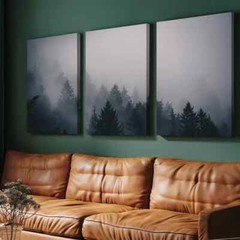 3pcs Foggy Mountains & Forest View Canvas Unframed