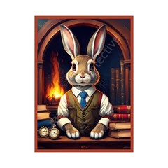 Bunny Accent Print 5″ x 7″ Warm Cozy Librarian Rabbit, A1