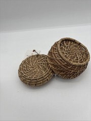 Small 3″x5″ Natural Woven Basket with Lid Farmhouse Style, Rattan Storage, New