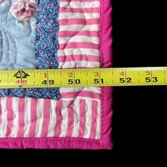 Vintage Patchwork Quilted Lap Throw Blanket Blue Cats Pink Rose Floral Cottage