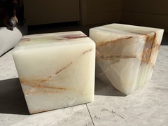 Vintage White Onyx Marble Cube Paperweight Bookend Decor 70’s