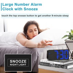 Alarm Clock for Bedroom, 7 In Large Display Digital Clock with Dual Alarms&USB
