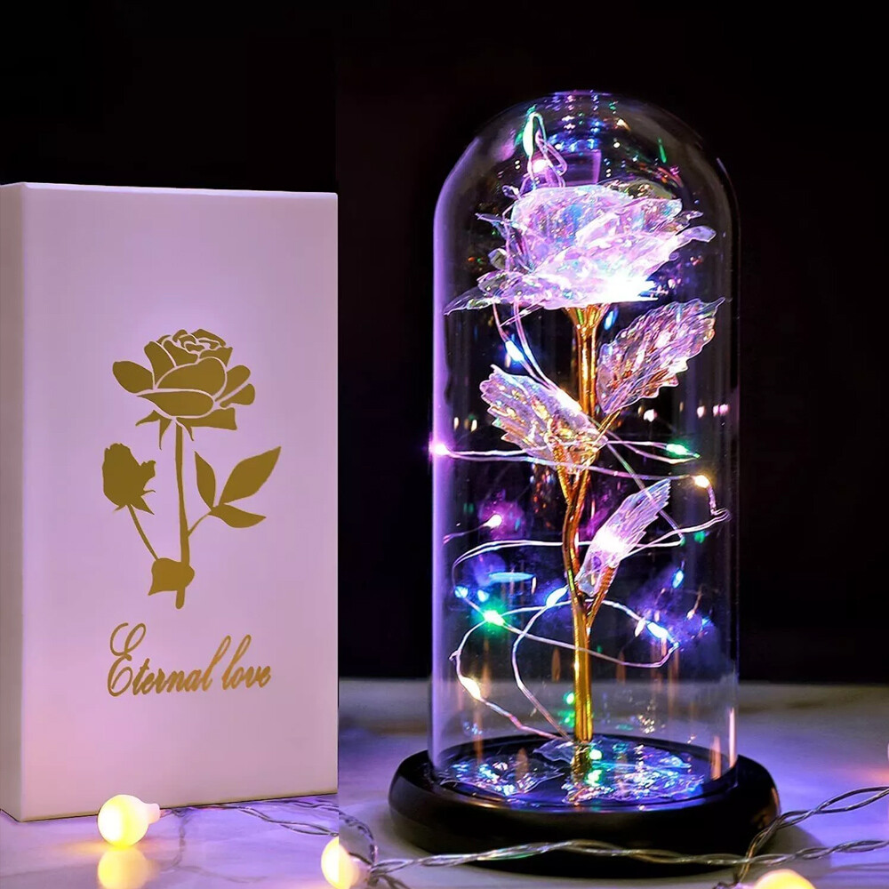 Eternal Forever Galaxy Rose Flower In Glass Dome LED Light Valentine’s Day Gift