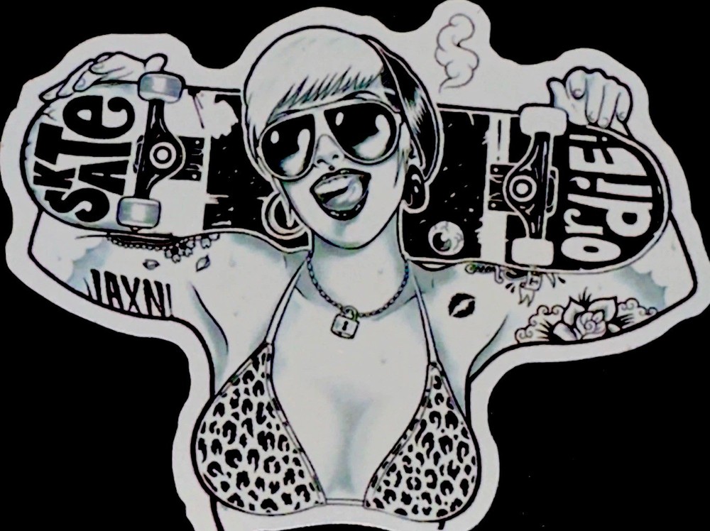 SEXY GIRL STICKER✨💋🛹🔥🛹💋✨2 1/2” X 2”✨GLOSSY✨SKATEBOARD FUN TIME✨👙✨🤍🖤❤️‍🔥