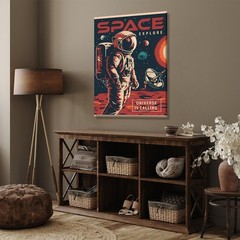 Retro Space Wall Art Vintage Explore Astronaut Time Poster Print Canvas 12x18in
