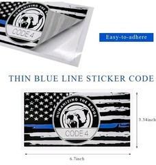 4pk- Thin Blue Line Sticker Code 4, Police Support Sticker American Flag