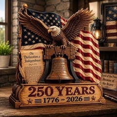 America 250th Anniversary Wooden Decor, Patriotic Eagle & Liberty Bell Desk Sign
