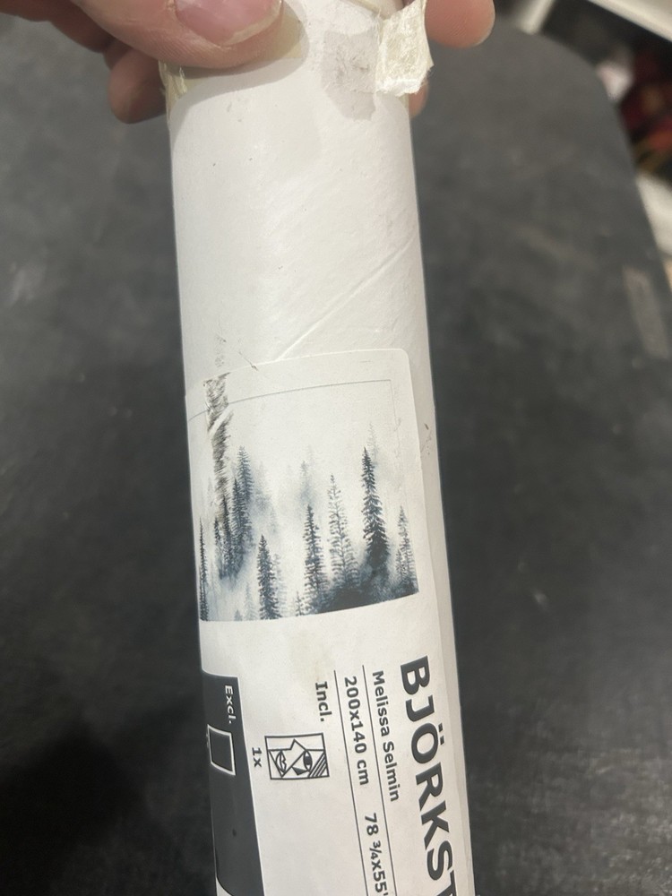 New IKEA BJORKSTA M. Selmin Black & White Pine Trees Print on Canva 78 3/4 X 55″