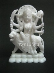9.5 Inches White Marble Maa Druga Statue Handcarving Work Vaishno Maa for Temple