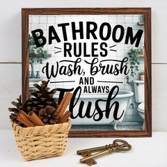 Bathroom Rules Wash Brush Flush Rustic Wooden Plaque Bathroom Wall Decor Sign