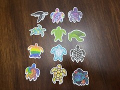 Assorted turtle stickers, Sold as one sticker per order
