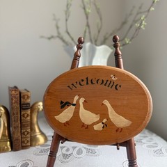 Vintage Wooden Goose Welcome Wall Plaque Farmhouse Cottagecore Decor