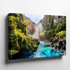 Scenic Waterfall and River Canyon Landscape Nature Canvas Wall Art Print Decor