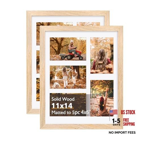11×14 Collage Picture Frame Solid Wood frames for 5Pcs 4×6 11 x 14 in Natural