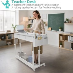 Portable Rolling Computer Desk – 40″ Adjustable Mobile Standing Desk with 3 Draw