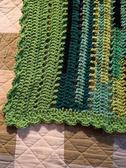 Handmade Crochet Striped Green Yellow Black lap Blanket Bordered