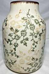 Ceramic Vase Rustic Floral Beige Tan Green Glazed Crack Chinoiserie Tuscan Decor