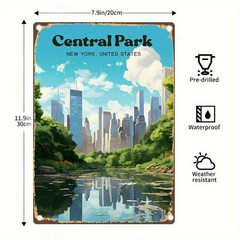 Vintage Central Park New York Metal Sign Retro Travel NYC City Home Decoration