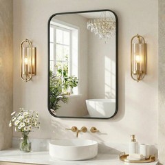 5 Size Choice Rectangular Bathroom Mirror w/Round Corner&Metal Frame,Wall Mirror