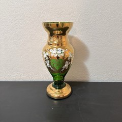 Vintage Czech Bohemian Emerald Green Flower Vase