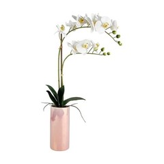 White Artificial Orchid in Pink Ceramic Pot, 9.8×5.5×24 Inch