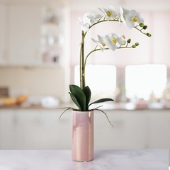 White Artificial Orchid in Pink Ceramic Pot, 9.8×5.5×24 Inch
