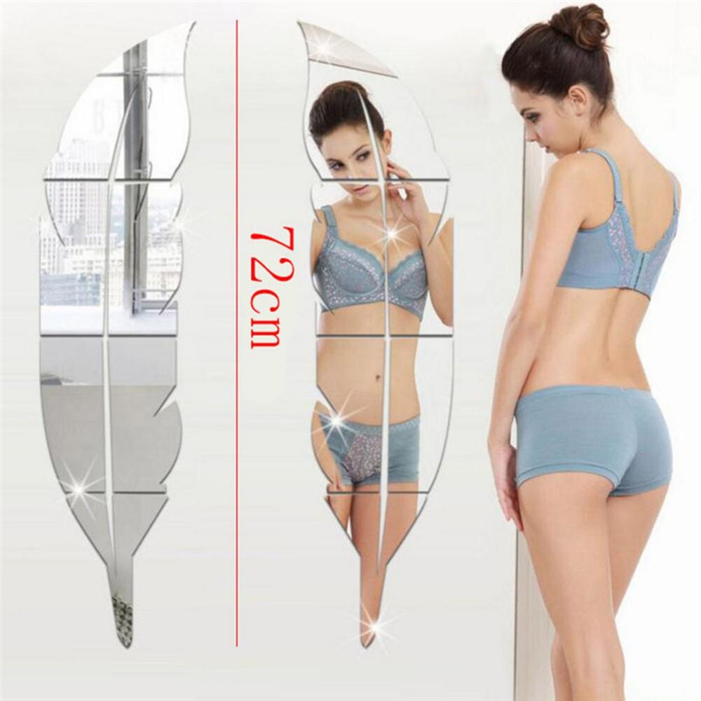 73*18cm DIY Wall Mirror Sticker Feather Pattern Acrylic Mirror Effect Decoration