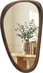 30×20 Asymmetrical Wall Mirror, Dark Walnut , Japandi Boho Decorative Accent