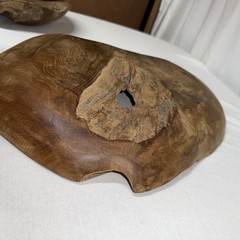Live Edge Burl Wood Bowl Natural Root Centerpiece Hand Carved Organic Teak 16”