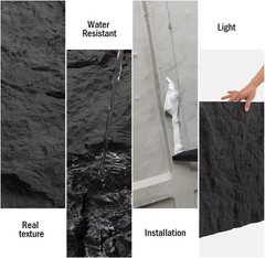 4 Pack 3D PU Faux Stone Wall Panels Black Waterproof Accent Tiles Decor