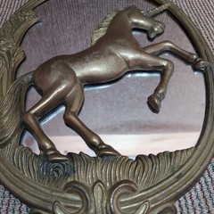 Vintage 1970s Brass Unicorn Mirror Wall Art Decor