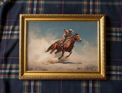 Western Cowboy Horse Oil Painting Print Rustic Farmhouse Wall Art Rodeo Poster