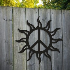 Peace Sign Metal Wall Art Sun Decor Retro Hippie Patio Yard Gift