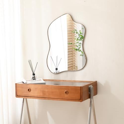 Irregular Wall Mirror Wave Shaped Metal Framed Wall Mirror 28″L x 20″W Brass