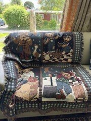 Vintage 90S Teddy Bears Cotten Jacquard Packet Throw Blanket Woven Fringe Retro