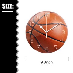 9.8×9.8 Inch Basketball Sport Theme Wall Clock Silent NonTicking Battery