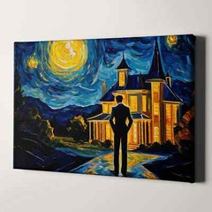 The Great Gatsby as Van Gogh Starry Night Retro Canvas Wall Art Print