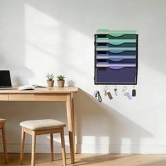 Hanging Wall File Organizer with 5 Hooks – Wall Mounted Mail Paper 5 Tier