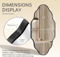 Black Scalloped Bathroom Mirror, Irregular Wall Mirror with Brushed Metal Frame,