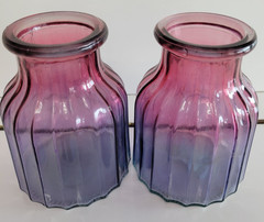 2 GREENBRIER INTL GLASS VASES BLUE BOTTOM RASPBERRY PINK TOP 6 INCHES
