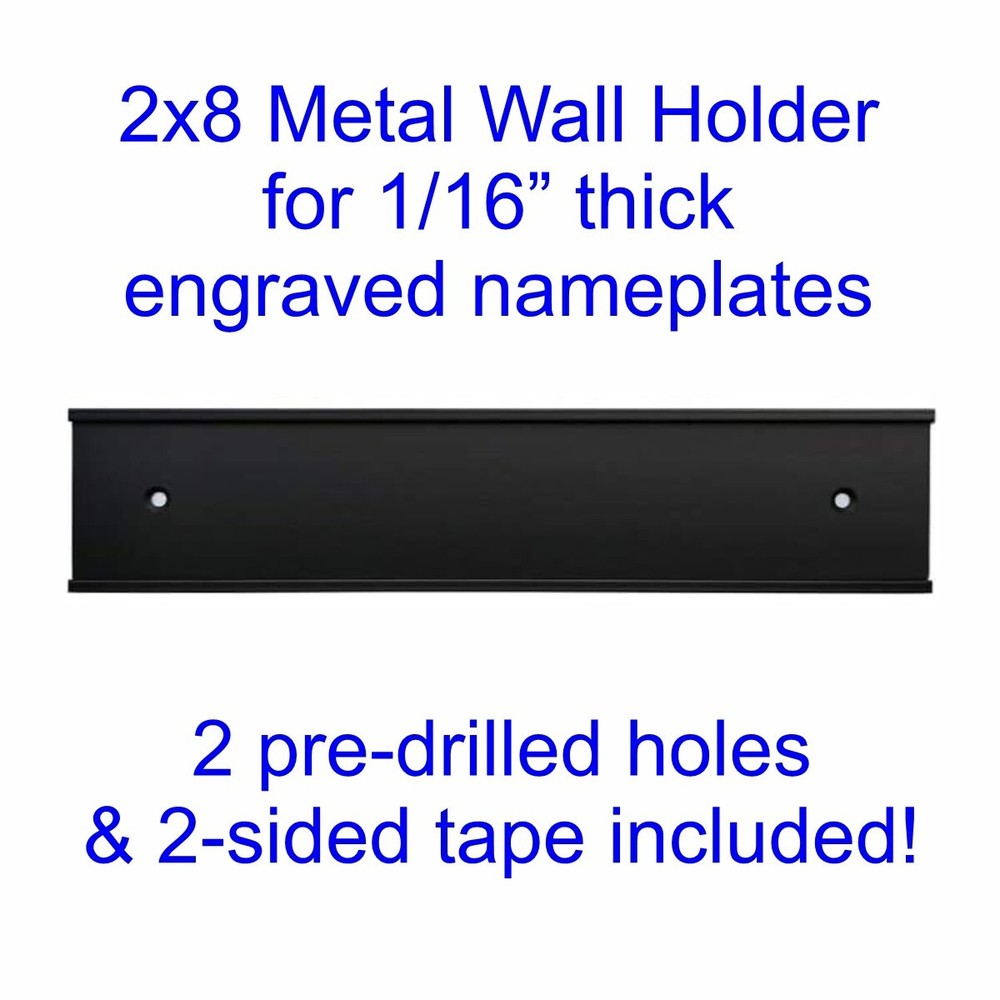 2 x 8 Black Metal Name Plate Slide-in Holder Wall or Door Mount with Holes