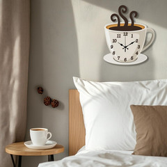 Coffee Wall Clock Coffee Cup Non-Ticking Clock Irregular Shape Decorative Wall C