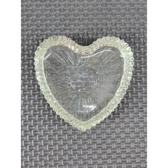 Vintage Heart Shaped Ribbed Clear Glass Trinket Box Lidded Scalloped Edge 2.5in